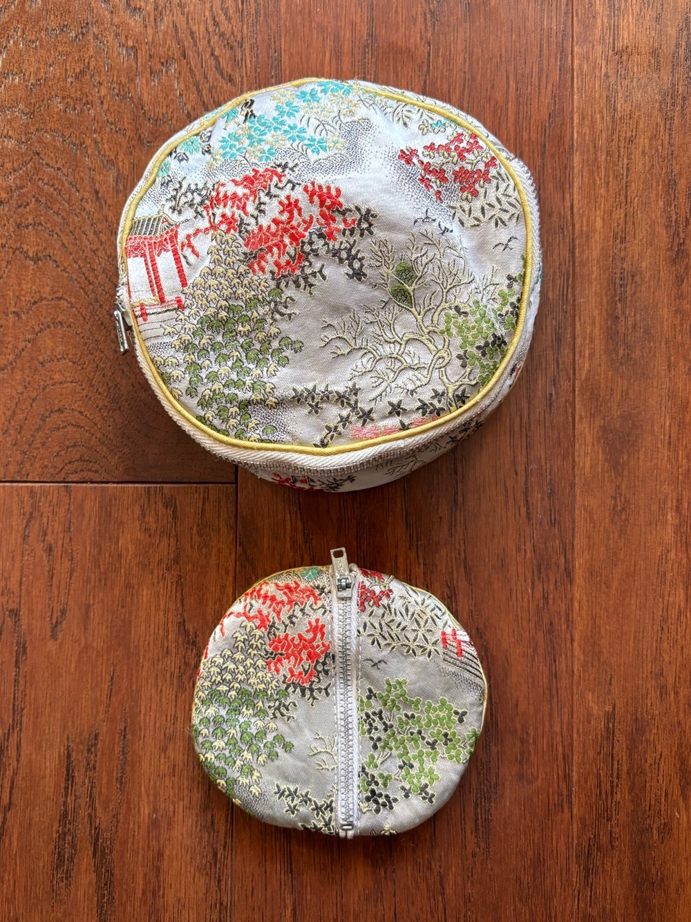 Vintage Asian Silk Brocade Jewelry Travel Cases Pagoda | Set of 2